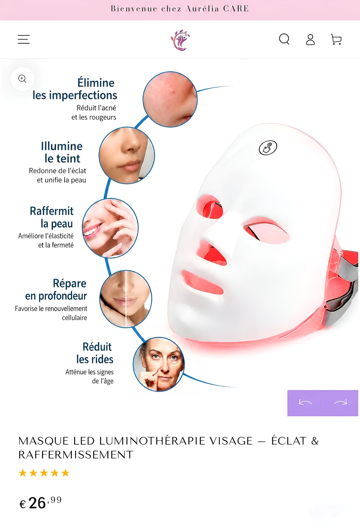 Masque de Luminothérapie LED — Soin Visage Anti - Âge & Régénérant - Aurélia CARE