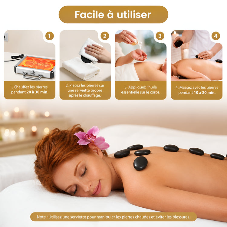 Pierres de Massage Chaudes – Kit Spa Complet - Aurélia CARE