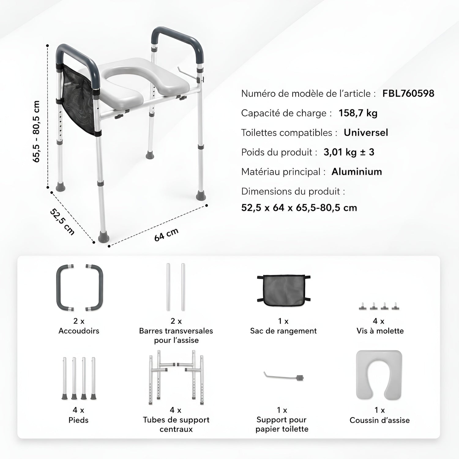 Cadre de Sécurité de Toilettes avec Réhausseur — Autonomie & Sécurité Renforcée - Aurélia CARE