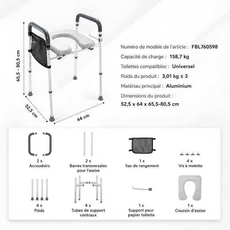 Cadre de Sécurité de Toilettes avec Réhausseur — Autonomie & Sécurité Renforcée - Aurélia CARE