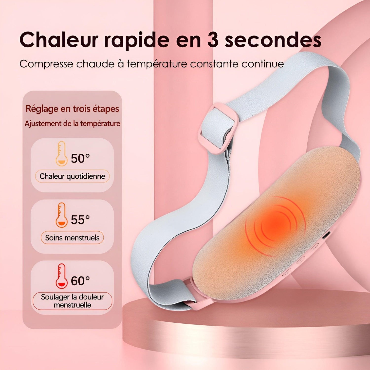 Ceinture chauffante douleurs menstruelles avec réglage de température pour soulager les douleurs.
