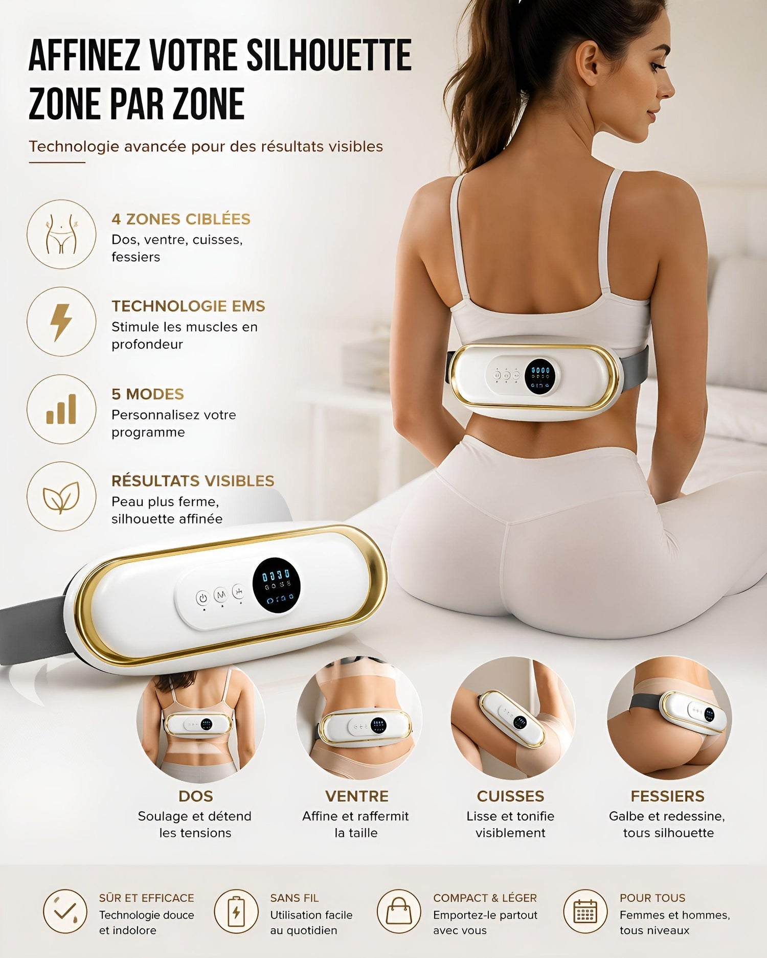 Ceinture EMS Tonifiante & Anticellulite — Technologie d&