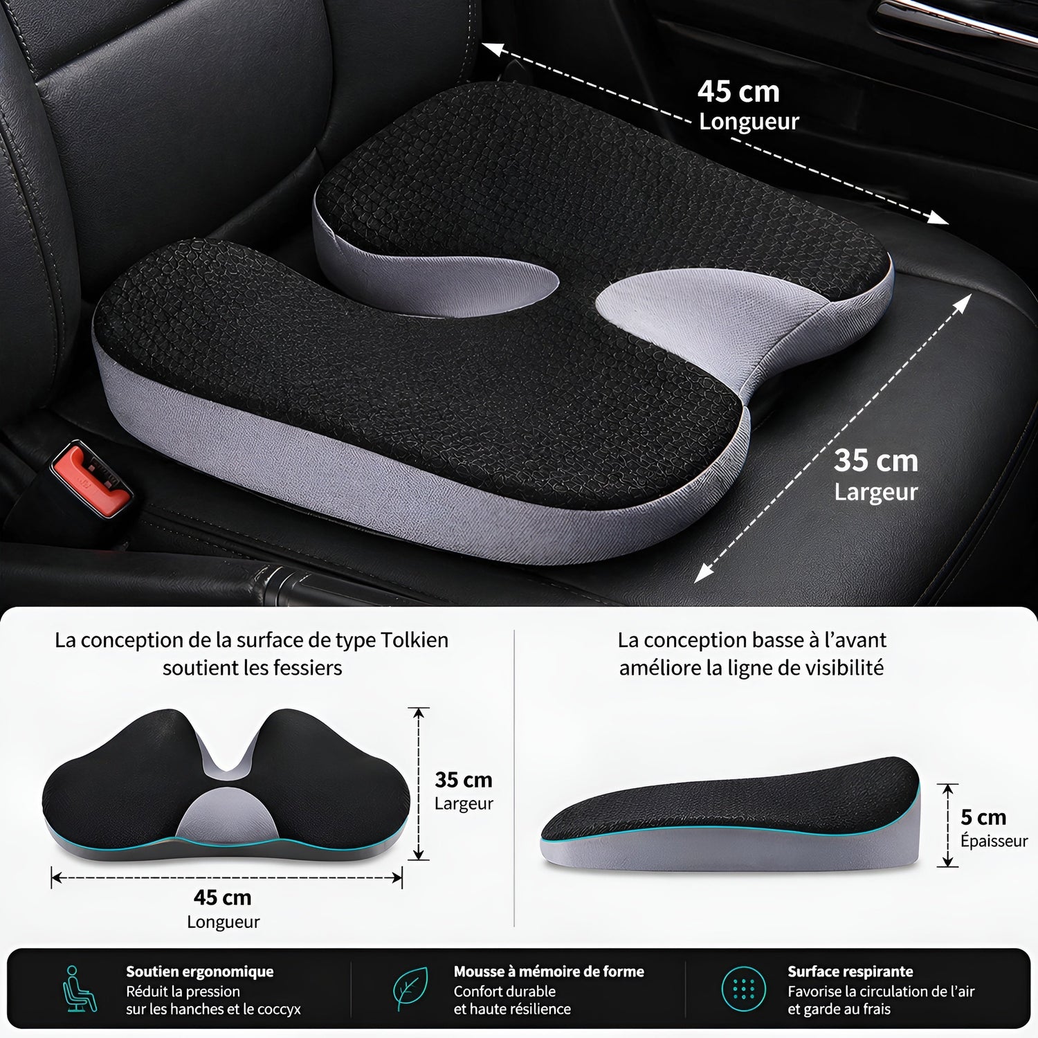 Coussin Orthopédique à Mémoire de Forme — Soulagement Coccyx & Confort Prostate - Aurélia CARE