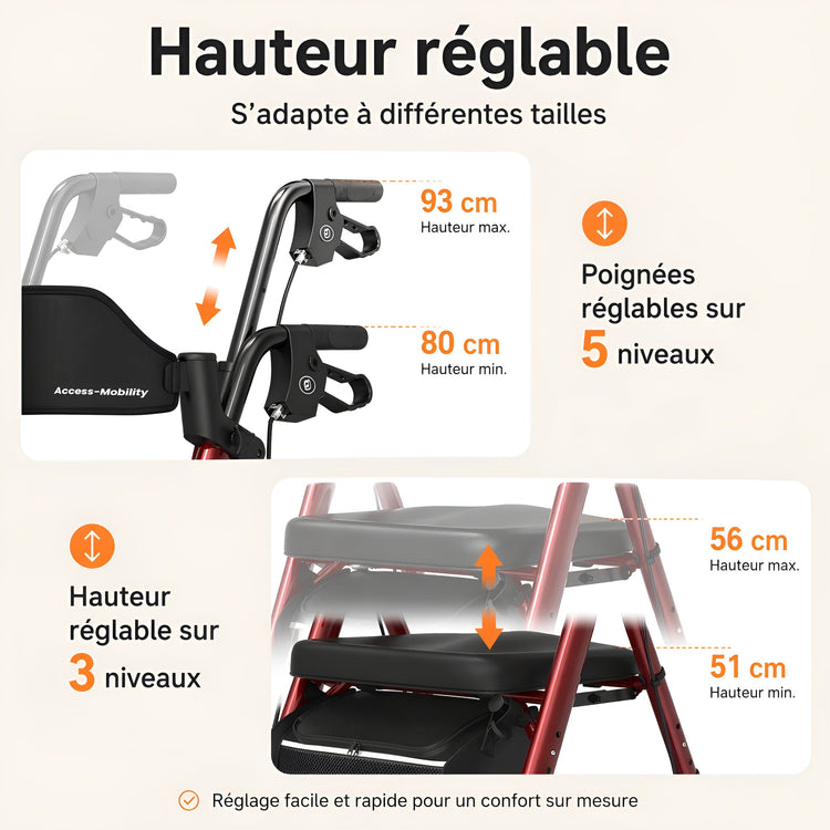 Déambulateur Rollator Confort — Autonomie, Sécurité & Mobilité Tout - Terrain - Aurélia CARE