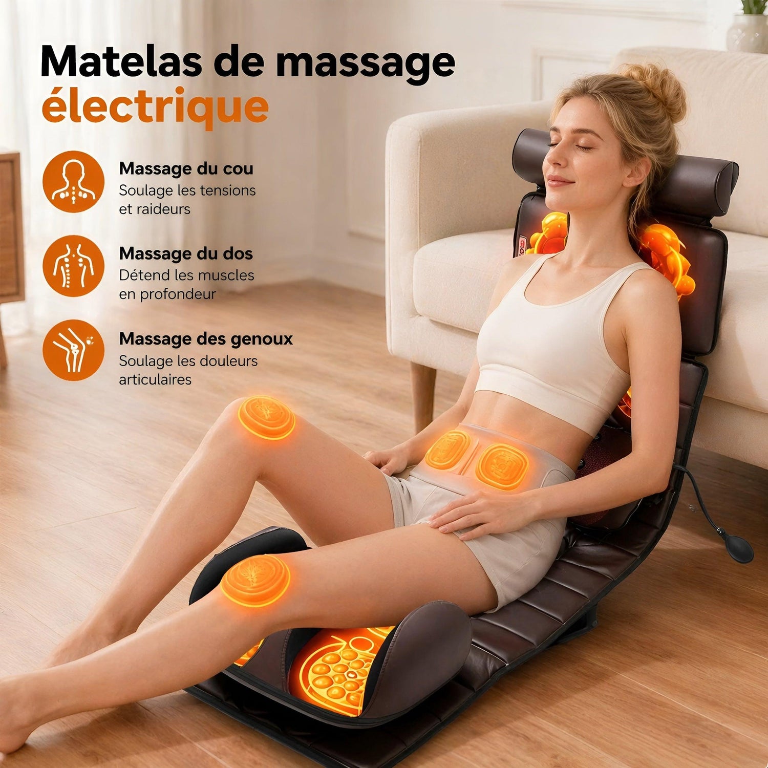 Matelas de Massage Intégral — Relaxation Totale & Thermothérapie 10 Zones - Aurélia CARE