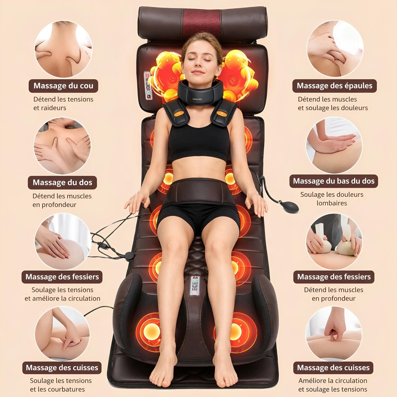 Matelas de Massage Intégral — Relaxation Totale & Thermothérapie 10 Zones - Aurélia CARE